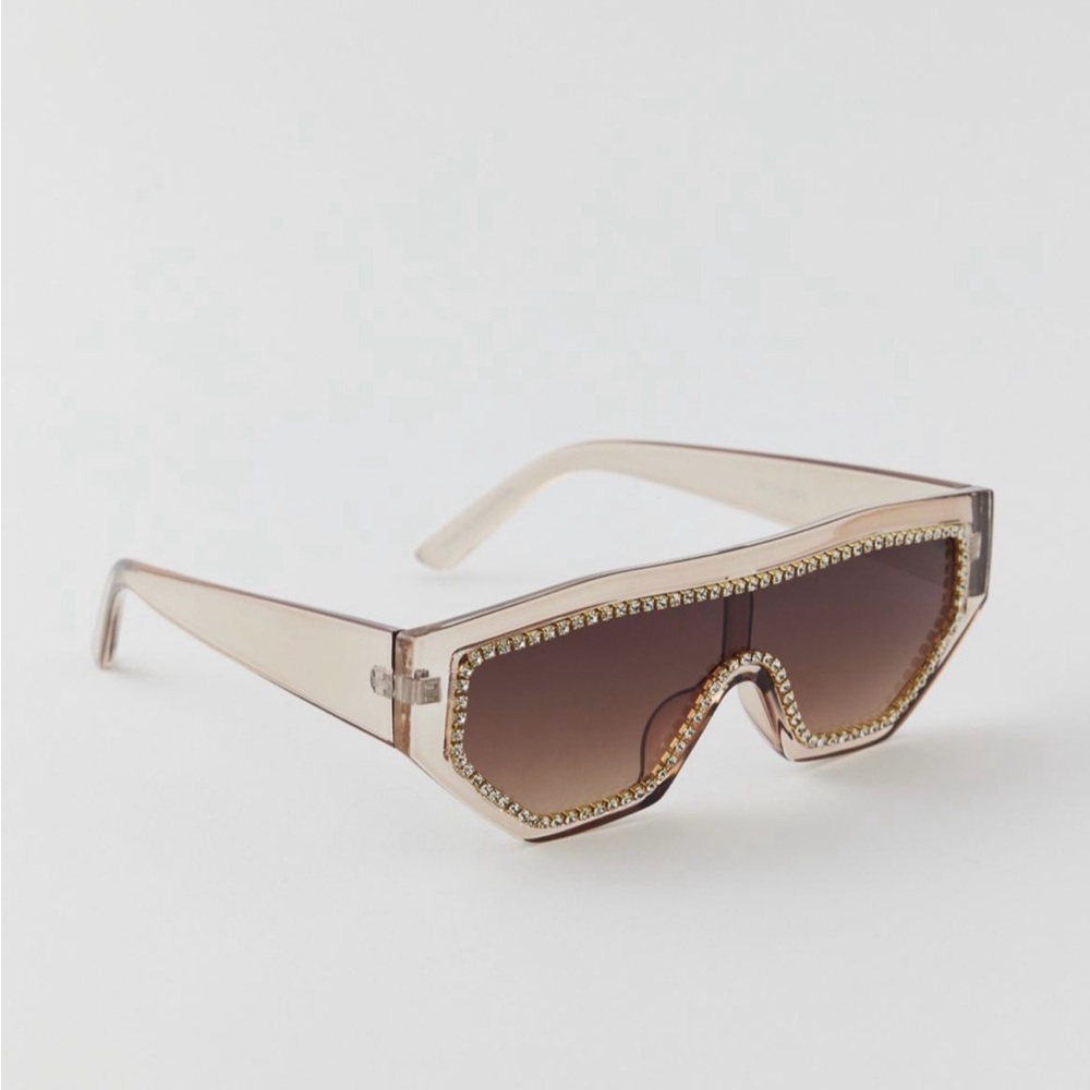 Rhinestone bold light brown square sunglasses